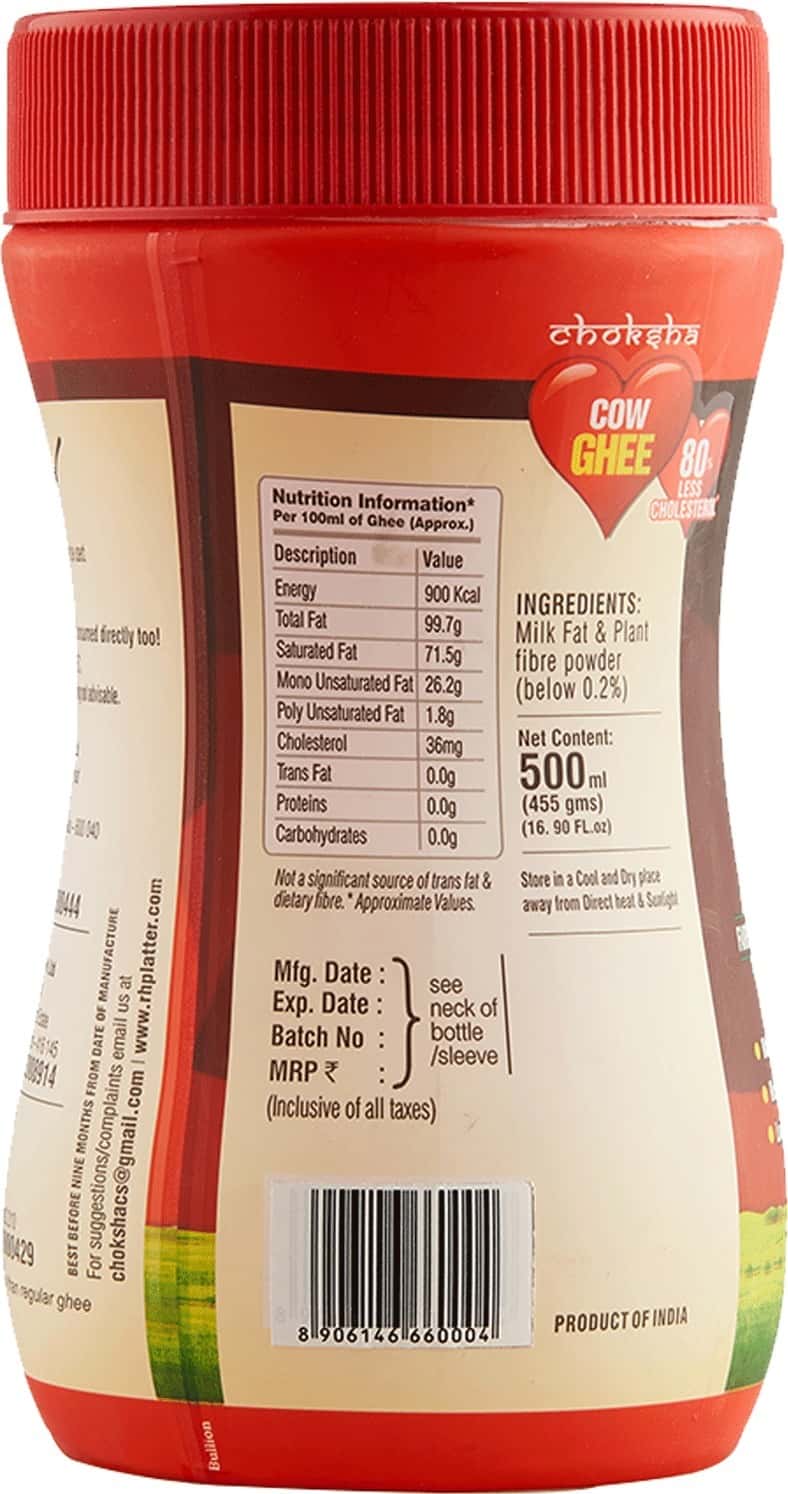 Buy CHOKSHA 80 LOW CHOLESTEROL COW GHEE 500 ML, SUPERFOOD FOR HEALTHY