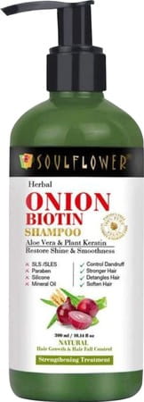 Soulflower Onion Biotin Shampoo With Aloevera & Plant Keratin Restore Shine & Smoothness 300ml