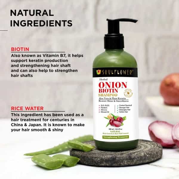 Soulflower Onion Biotin Shampoo With Aloevera & Plant Keratin Restore Shine & Smoothness 300Ml