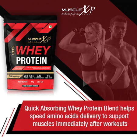 Musclexp 100% Whey Protein With Whey Protein Isolate Blend Fruit Berry Flavour 1kg Pouch (2.2 Lb)