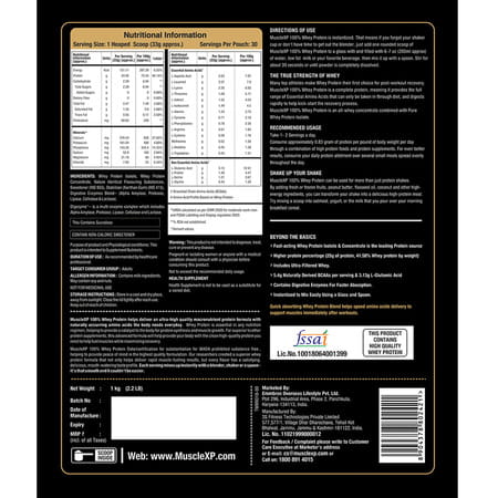 Musclexp 100% Whey Protein With Whey Protein Isolate Blend Fruit Berry Flavour 1kg Pouch (2.2 Lb)