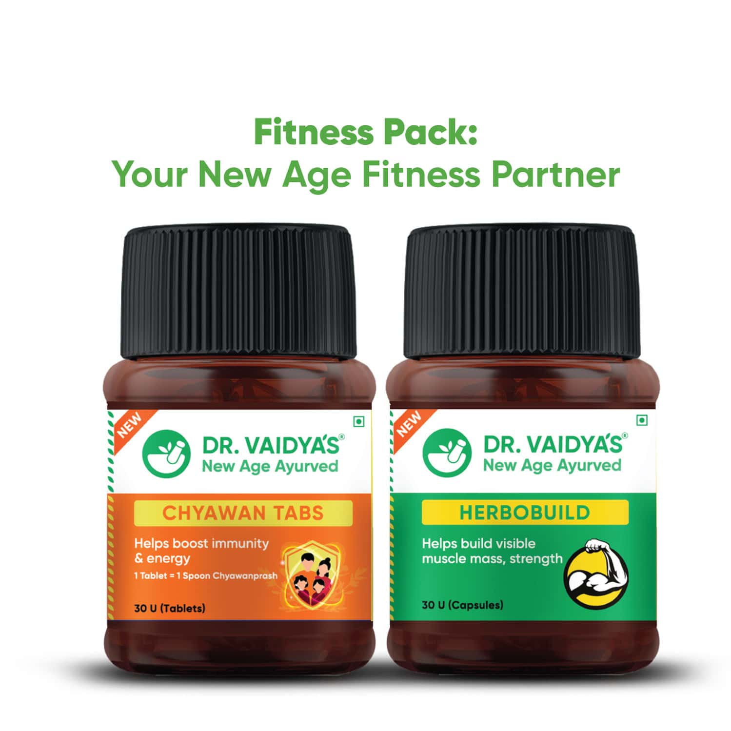 Dr. Vaidya'S Fitness Pack For Muscle Gain- Herbobuild (30 Caps) | Chyawan Tablets (30 Caps)