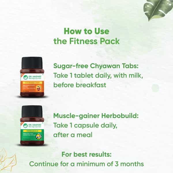 Dr. Vaidya's Fitness Pack For Muscle Gain- Herbobuild (30 Caps) | Chyawan Tablets (30 Caps)