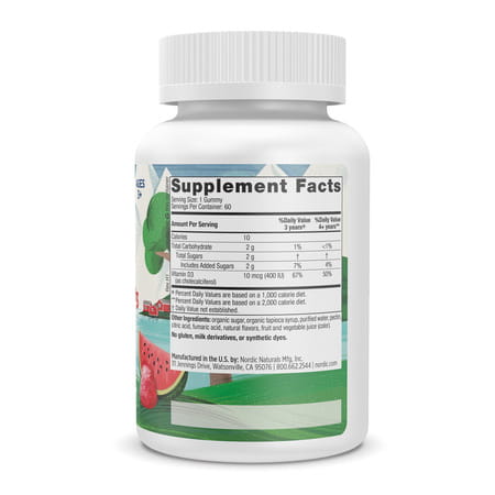 Nordic Naturals Vitamin D3 400 Iu Chewable Vitamin 60 Veg Gummies For Kids Wild Watermelon Splash