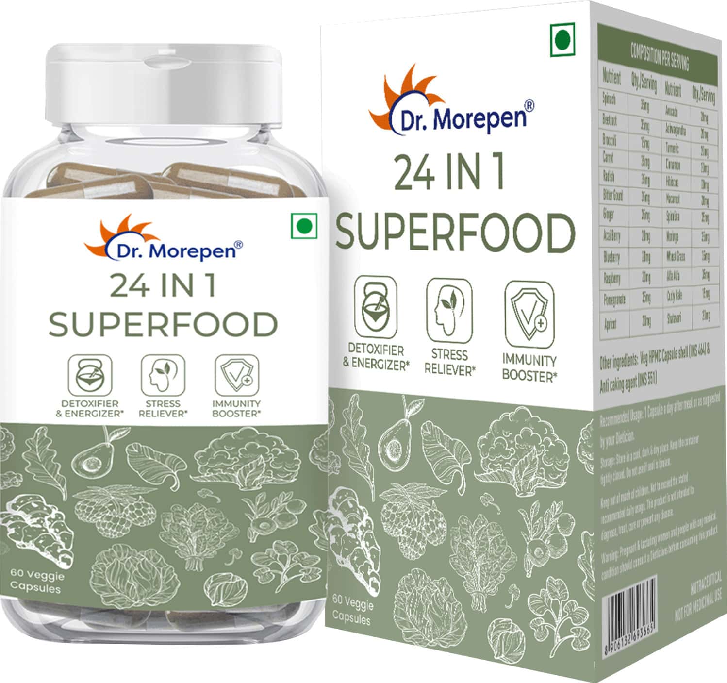 Dr. Morepen 24 In 1 Superfood | Veggie Capsule | 60 No'S