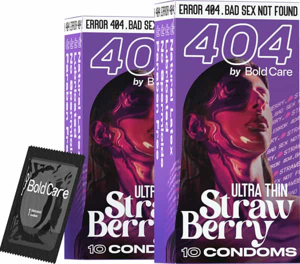 404 By Bold Care Ultra Thin Strawberry Flavor Condoms 60 Microns Disposable Pouches 20S
