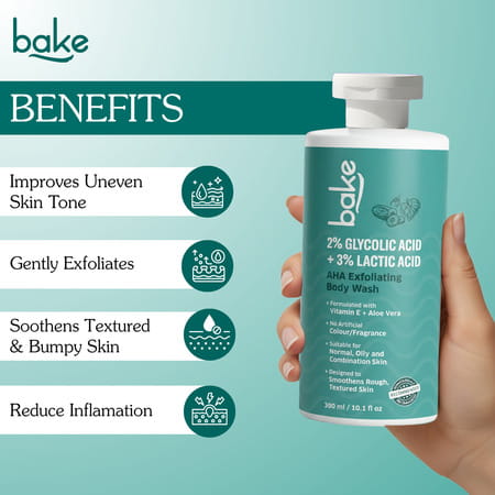 Bake 3% Lactic & Glycolic Acid Body Wash For Smooth | Even Skin - 300Ml