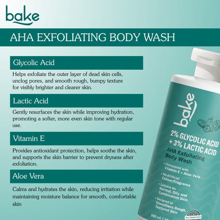 Bake 3% Lactic & Glycolic Acid Body Wash For Smooth | Even Skin - 300Ml