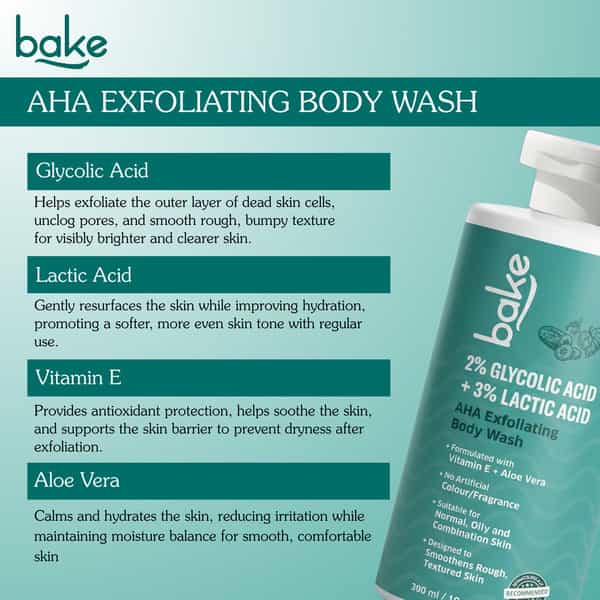 Bake 3% Lactic & Glycolic Acid Body Wash For Smooth | Even Skin - 300Ml