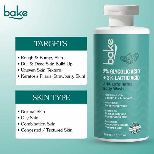 Bake 3% Lactic & Glycolic Acid Body Wash For Smooth | Even Skin - 300Ml
