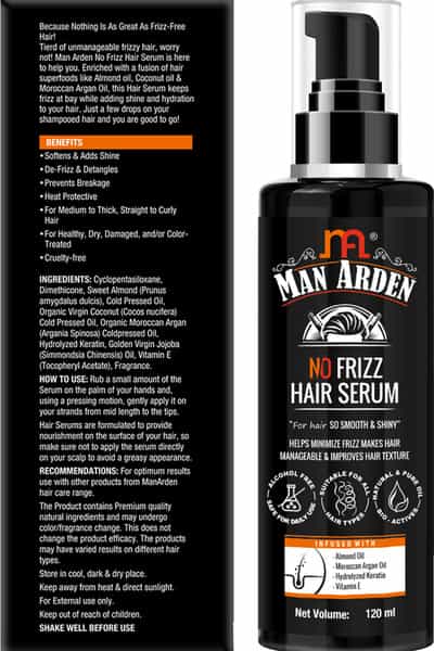 Man Arden No Frizz Hair Serum For Men Smooth & Shiny Keratin Vitamin E 120 Ml