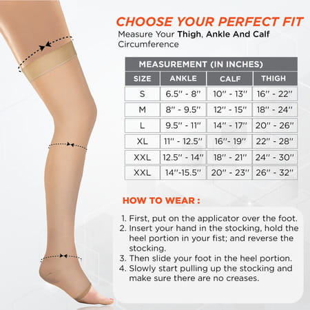 Vissco Medical Compression Stockings Upto Thigh | Improve Blood Circulation | Varicose Vein - Large