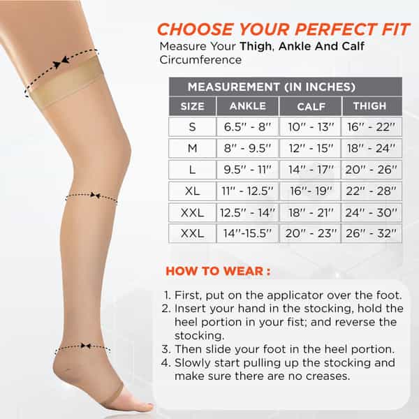 Vissco Medical Compression Stockings Upto Thigh | Improve Blood Circulation | Varicose Vein - Large