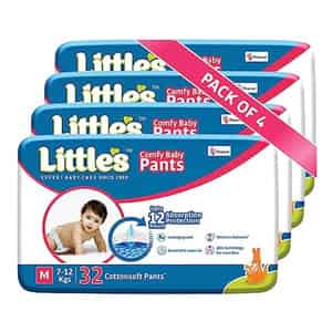 Little'S Baby Pants Diapers Medium | 7-12 Kg & 12 Hrs Absorption | 32 Count (Pack Of 4)