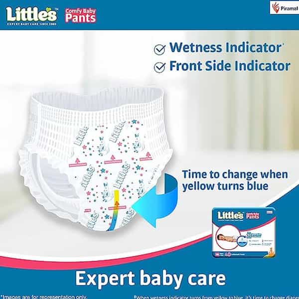 Little's Baby Pants Diapers Medium | 7-12 Kg & 12 Hrs Absorption | 32 Count (Pack Of 4)