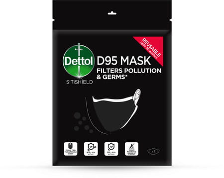 Dettol D95 Mask Anti Virus Reusable & Washable Black Large