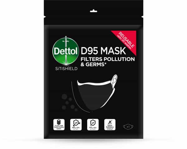Dettol D95 Mask Anti Virus Reusable & Washable Black Large