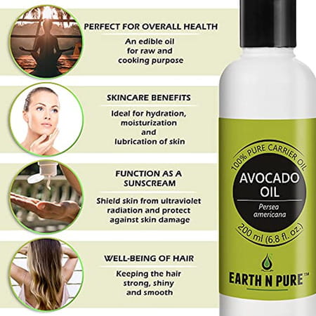 Earth N Pure Avocado Oil 100% Pure Natural And Cold Pressed - 200 Ml (6.8 Fl. Oz.) (200 Ml)