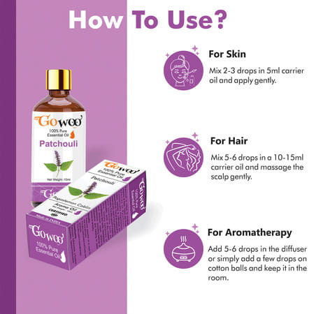 Go Woo 100% Pure Patchouli Oil For Reduce Acne Stress Stomach Pain 10 Ml