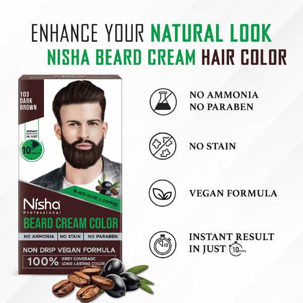 Nisha Beard Colour For Men Dark Brown 40G | Professional Beard Hair Colour | Ammonia Free