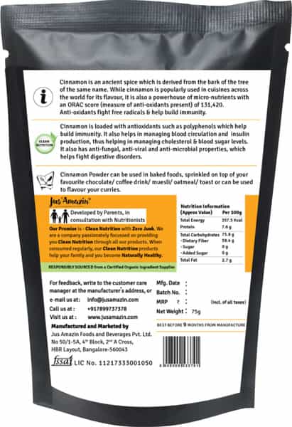 Jus Amazin Organic Cinnamon Powder (75G) Clean Nutrition Superfood