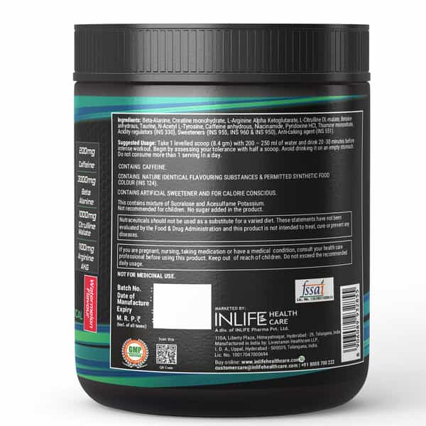 Inlife Pre-Workout Supplement Pre Workout Formula 200G (24 Servings | Watermelon)