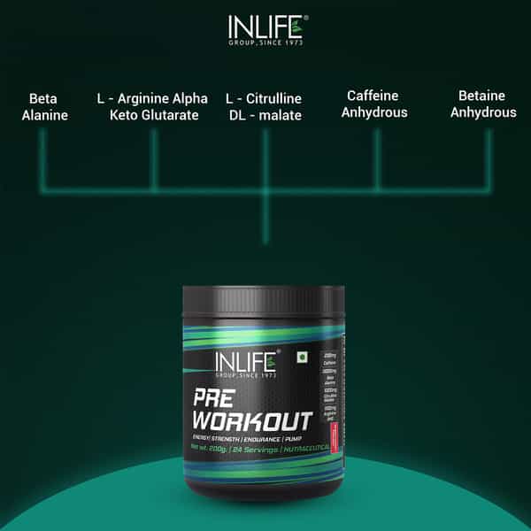 Inlife Pre-Workout Supplement Pre Workout Formula 200G (24 Servings | Watermelon)