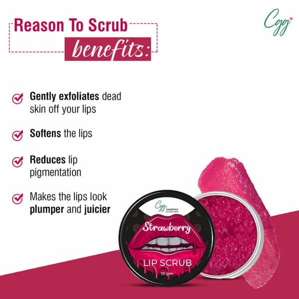 Cgg Cosmetics Strawberry Lip Scrub For Brightening Dark Lips | Dry Lips | Pigmented Lips | 10 Grams