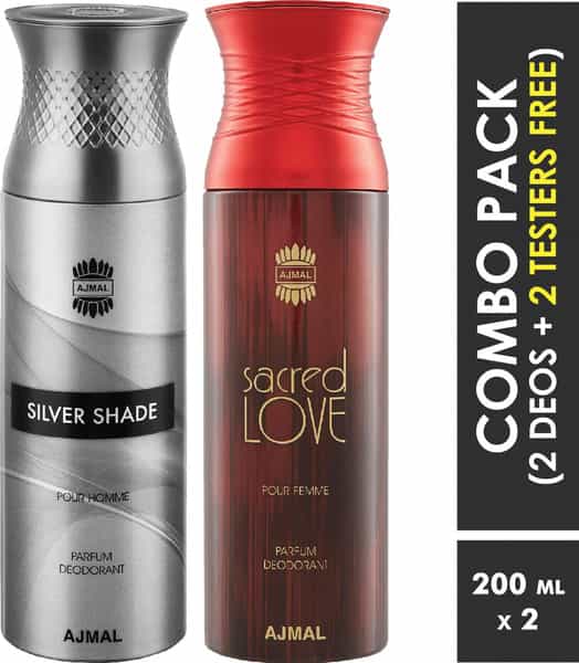Ajmal Silver Shade & Sacred Love Deodorant Perfume For Men & Women (200 Ml Pack Of 2)