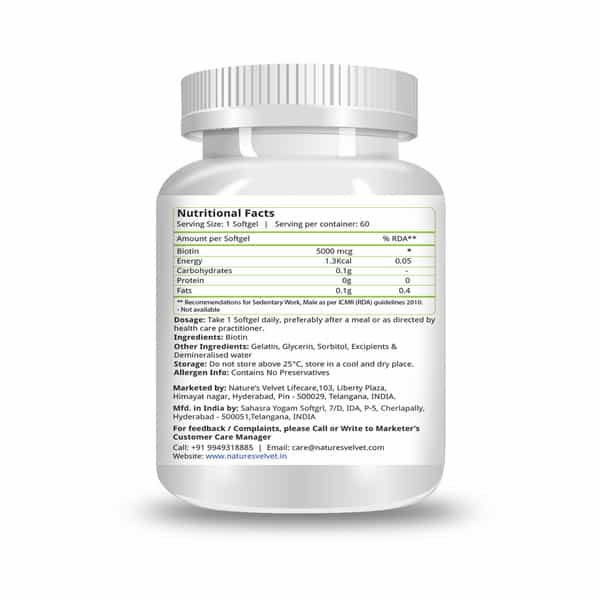 Natures Velvet Biotin For Healthy Hair | Skin & Nails And Energy | 60 Softgels