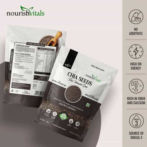Nourishvitals Healthy Munching Combo | Chia Raw Seeds + Pumpkin Raw Unroasted Seeds (200Gm Each)
