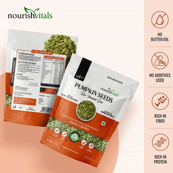 Nourishvitals Healthy Munching Combo | Chia Raw Seeds + Pumpkin Raw Unroasted Seeds (200Gm Each)