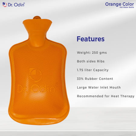 Dr. Odin Hot Water Bag (1.75 Litre) Non Electric Leakproof Hot Water Bottle For Body Pain (Orange)