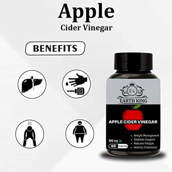 Earth King Apple Cider Vinegar Capsule Support Weight Management - 500Mg 60 Veg Capsules (2 Pack)