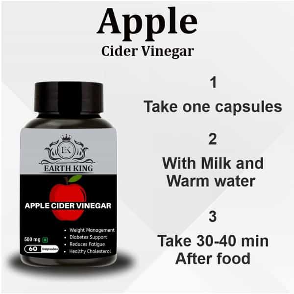 Earth King Apple Cider Vinegar Capsule Support Weight Management - 500Mg 60 Veg Capsules (2 Pack)