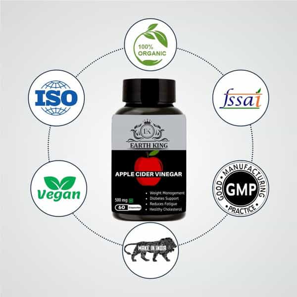 Earth King Apple Cider Vinegar Capsule Support Weight Management - 500Mg 60 Veg Capsules (2 Pack)