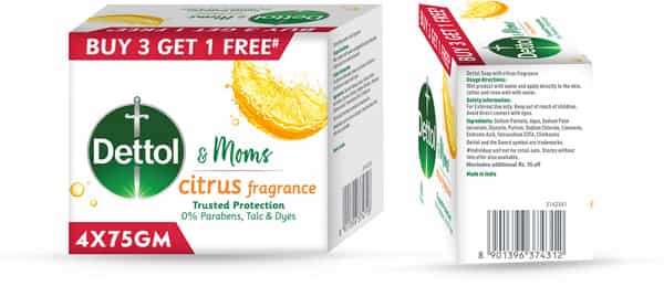 Dettol & Moms Bathing Soap Citrus - 75Gm ( Buy 3 Get 1 )