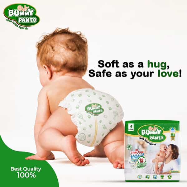 Bummy Pants Baby Diaper - L | Ultra Dry Comfort | 360 Protection | 12Hr Absorption - (3 X 42Pcs)
