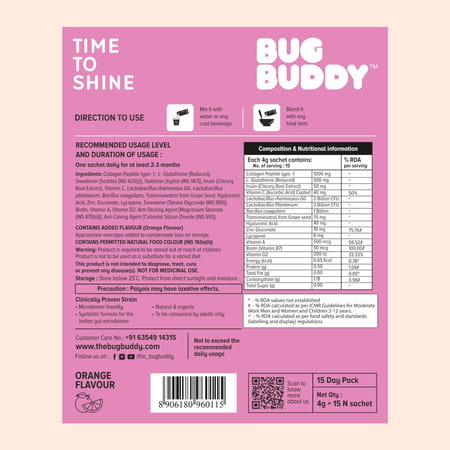Bug Buddy Time To Shine | For Glowing Skin/Acne Reduction & Healthy Hair | 15 Days Pack