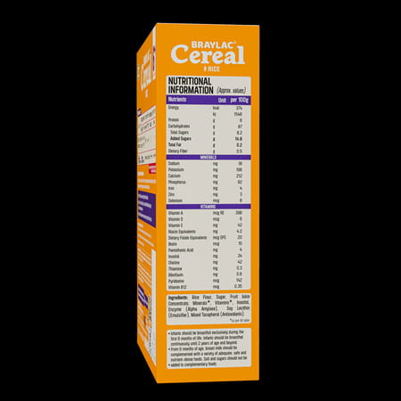 Braylac Cereal Rice | 300 G | Bag In Box | For 6 To 24 Months Baby