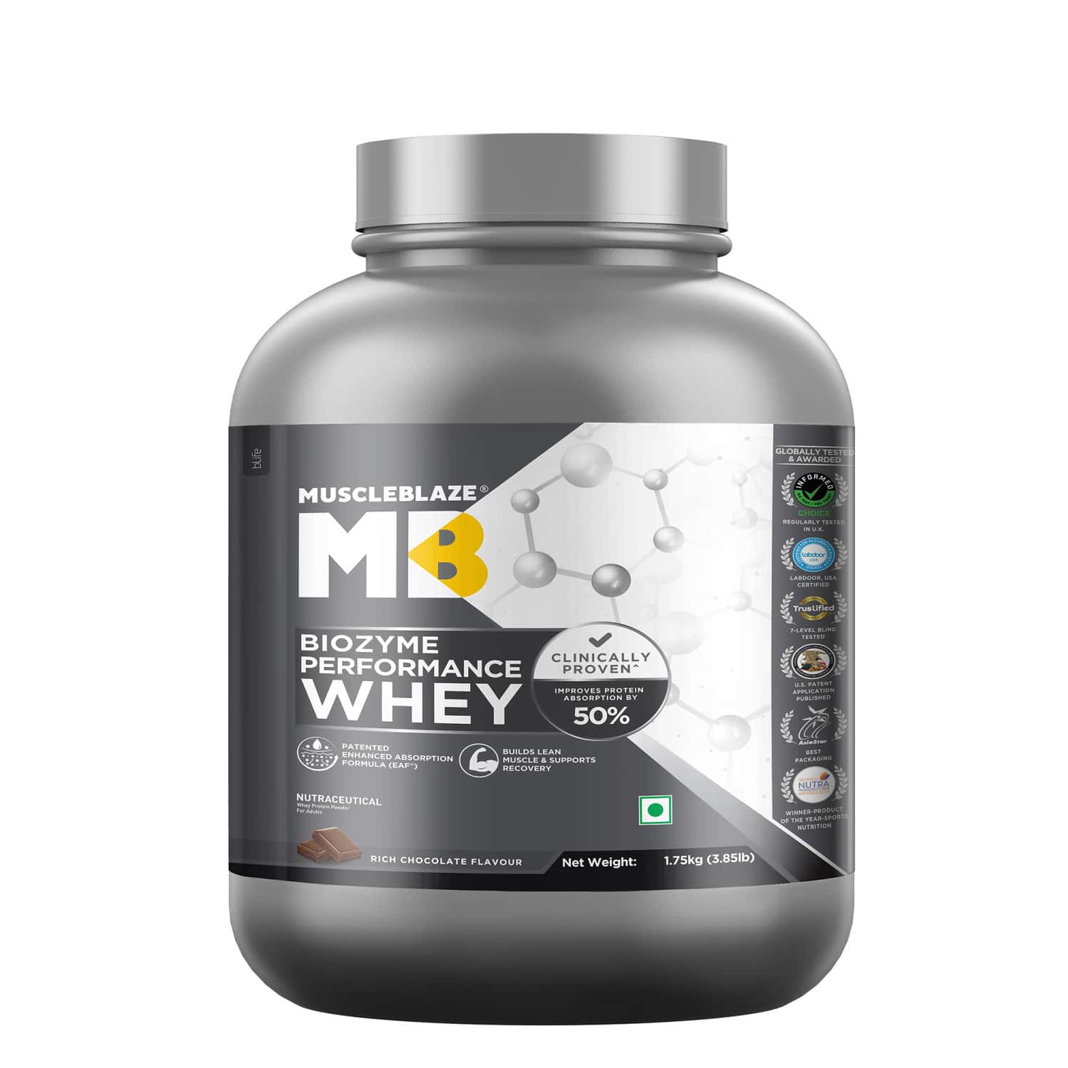 Muscleblaze Biozyme Performance Whey Protein (rich Chocolate | 1.75 Kg / 3.85 Lb)