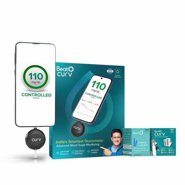 Beato Curv Smartphone Connected Glucometer | Sugar Testing Machine | Free 100 Strips & 100 Lancets