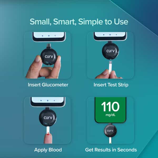 Beato Curv Smartphone Connected Glucometer | Sugar Testing Machine | Free 100 Strips & 100 Lancets