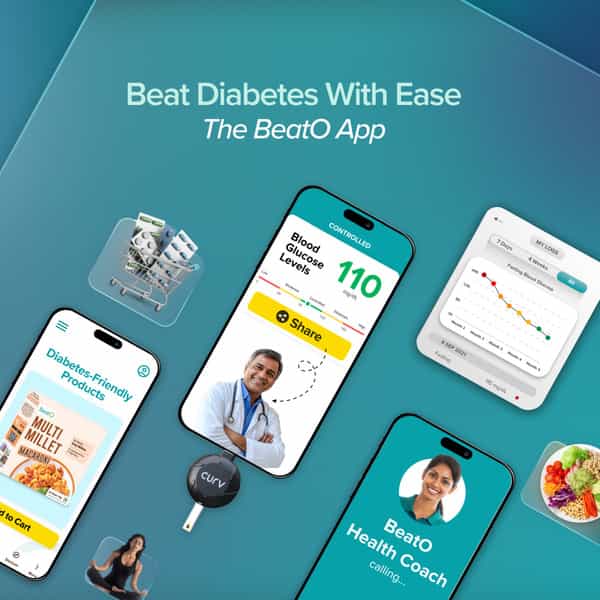 Beato Curv Smartphone Connected Glucometer | Sugar Testing Machine | Free 100 Strips & 100 Lancets