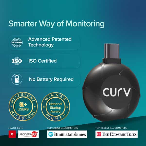 Beato Curv Smartphone Connected Glucometer | Sugar Testing Machine | Free 100 Strips & 100 Lancets