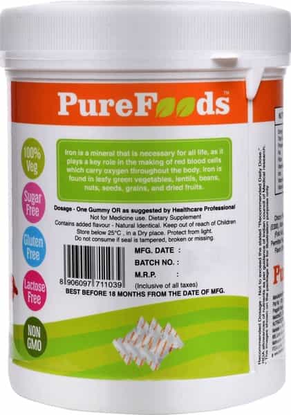 Purefoods Iron - Pb Iron + Vitamins Gummies For Kids - (60 Strawberry Flavoured Gummies)