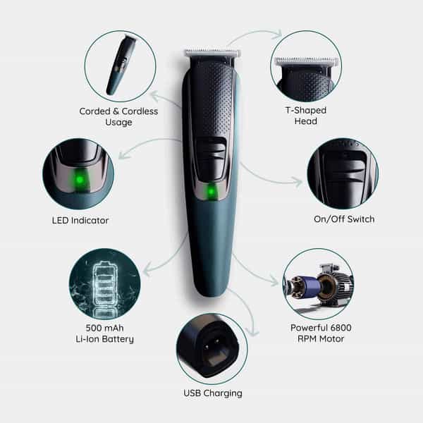 Letsshave Stubble Trimmer (Daily Beard T-Shaped Trimmer With 6 Guide Combs)
