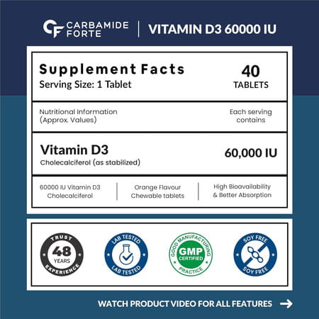 Carbamide Forte Vitamin D3 60000 Iu Cholecalciferol Vitamin D-40 Tablets