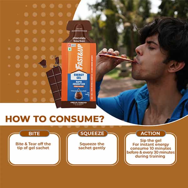 Fast&Up Energy Gel- Instant Energy Booster Chocolate Bourbon Flavor (5 Sachets)