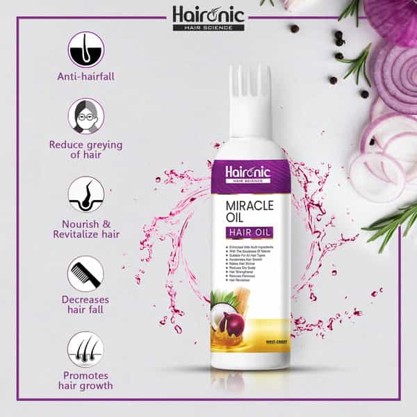 Haironic Hair Science Miracle Hair Oil With Organic Onion And Sesame Seeds Oil -100Ml